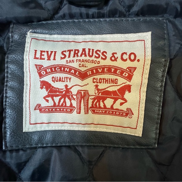 Levis Dark Blue Men’s Faux Leather Hooded Bomber Jacket XXL - Picture 8 of 15